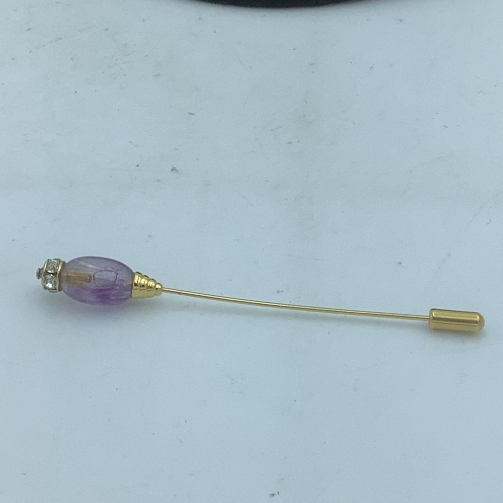Lavender Glass and Rhinestone Topped Stick Pin